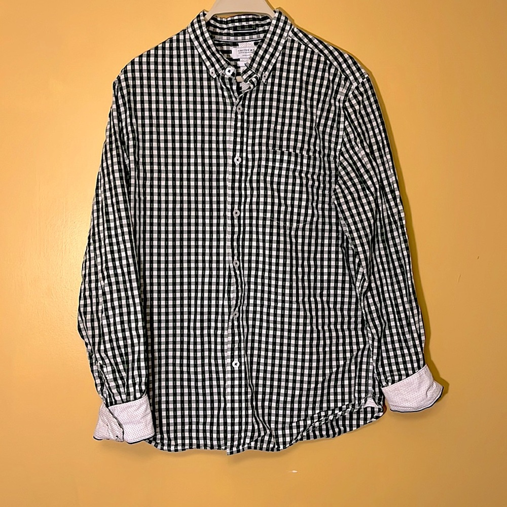 Mens slim fit, green and white checked, button up dress shirt